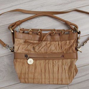 Donald J Pliner Camel Pleated Leather Crossbody Satchel Handbag.  Size 8.5xx4